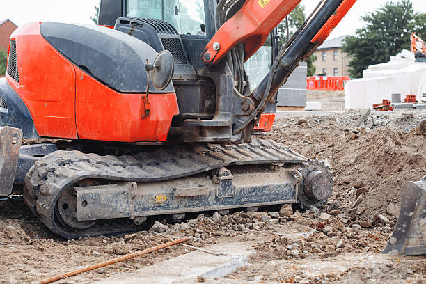 istock Excavator lost broken track and awaiting for repair 2253938126