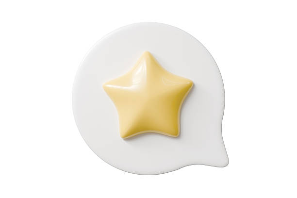 3d star icon. favorite chat bubble concept. Minimal cartoon yellow glossy star inside white speech bubble for rating or reward isolated on white background. 3d render.