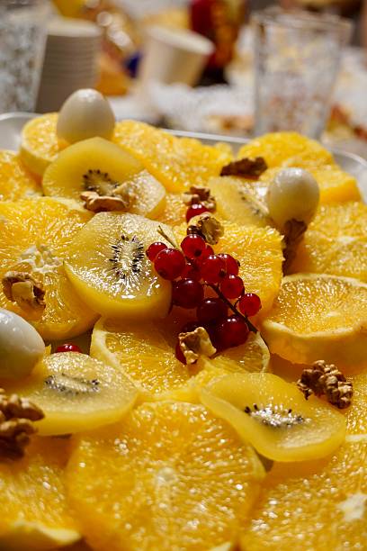 Healthy Fresh Fruit Salad with Citrus, Golden Kiwi, Lychee and Walnuts