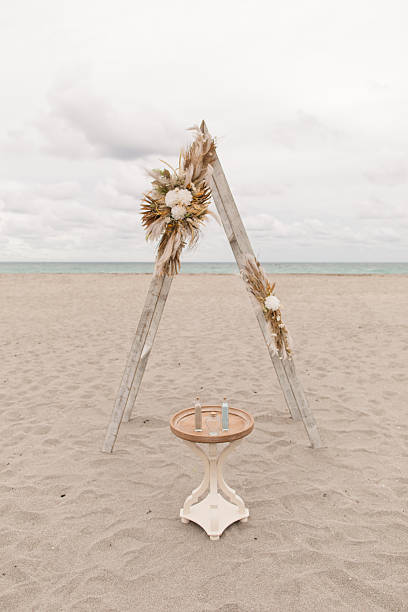 istock Soft Pastel Beach Wedding Decor with Burlap, Rustic White Wood, Rattan, Ivory-Colored Roses, Cream Stock Spray Flowers & Sage-Green Eucalyptus for a Modern Rustic Beach Wedding in Jupiter, Florida in December 2025 2253945617
