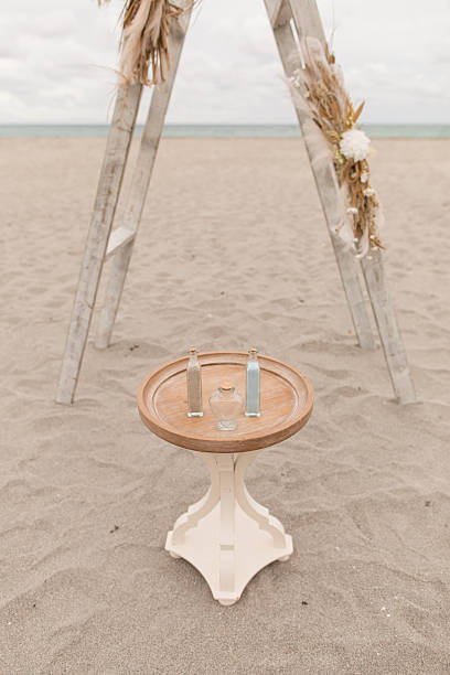 istock Soft Pastel Beach Wedding Decor with Burlap, Rustic White Wood, Rattan, Ivory-Colored Roses, Cream Stock Spray Flowers & Sage-Green Eucalyptus for a Modern Rustic Beach Wedding in Jupiter, Florida in December 2025 2253946228