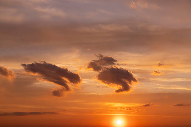 Beautiful multi-colored sunset with different colors and clouds as the sun sets over the horizon, multi-colored sky with warm colors and a touch of sunset or sunrise