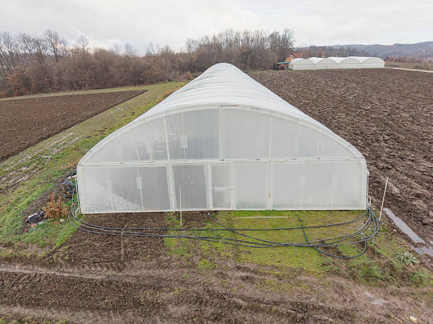 Single greenhouse plastic structure viewed from outside