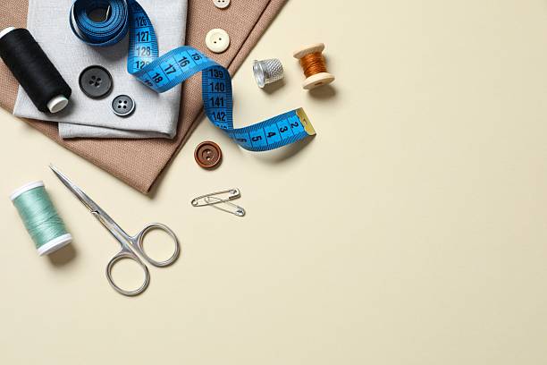istock Flat lay composition with different sewing supplies on color background 2253959127