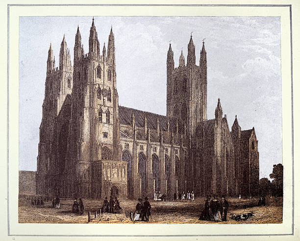 Canterbury Cathedral, History, Architecture, medieval cathedrals of England, Vintage illustration, 19th Century