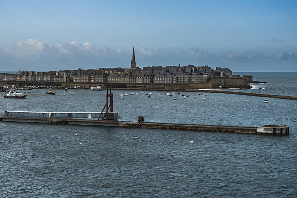 Saint-Malo cityscape overlooking the coastline during high tide in Bretagne, France