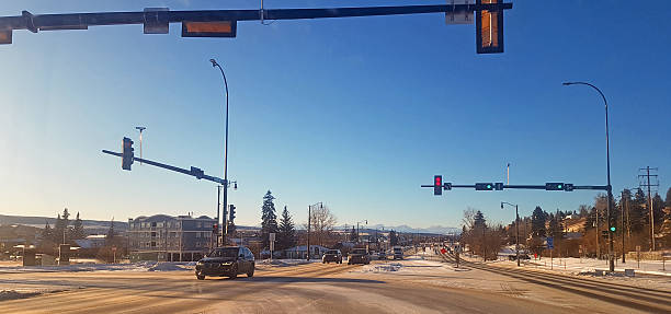 istock Small Prairie Town Highway Intersection Crossing In Winter 2253964689
