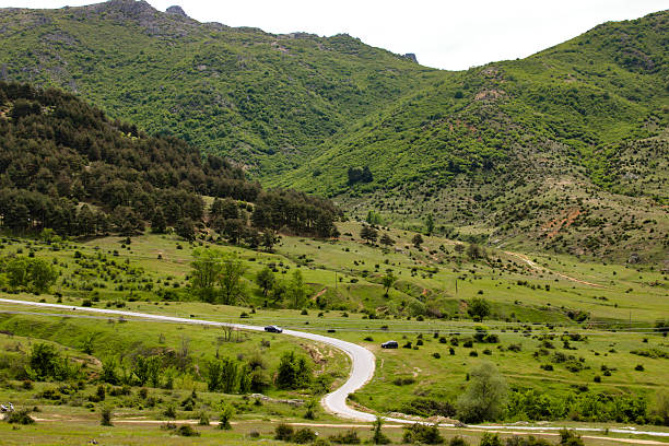 Green hills with winding road, Prilep, Macedonia
