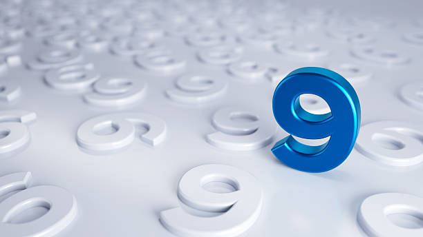Abstract Blue Number 9 Surrounded By Many Number Ones On White Background