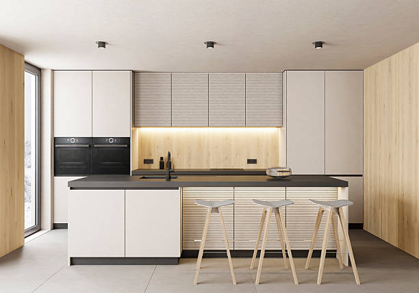 istock Modern Japandi Minimalist Kitchen with Natural Wood and Neutral Tones 2253978430