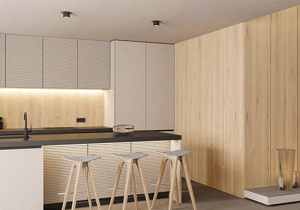 istock Modern Japandi Minimalist Kitchen with Natural Wood and Neutral Tones 2253978476