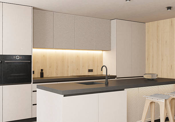 istock Modern Japandi Minimalist Kitchen with Natural Wood and Neutral Tones 2253978480
