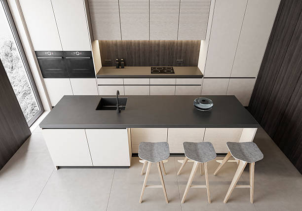 istock Modern Luxury Interior with Dark Wood Panels and Minimalist Kitchen 2253979400