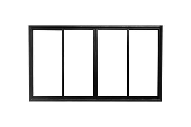 istock Real modern black store front double glass door window frame isolated on white background 2253980575