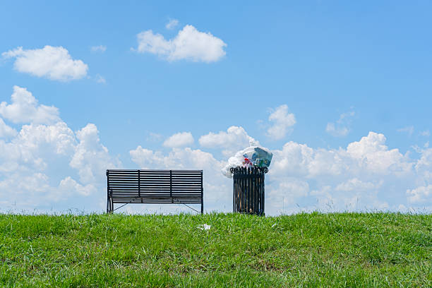 Bench and Trash Can on the Levee