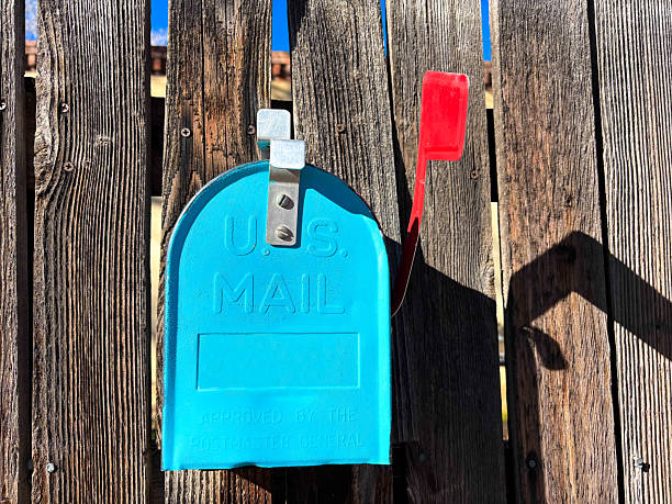 Santa Fe, NM: Turquoise Rural US Mailbox, Red Flag Up