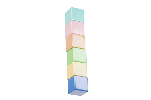 3d pastel cubes vertical stack. Colorful educational toy blocks for child learning, logic, creativity, and STEM concept. Minimal playful geometric design. 3d render.