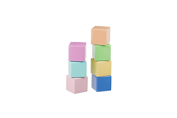 istock 3d pastel cubes double stack. Colorful toy blocks for child learning, education, logic, balance, STEM and creativity concept. Minimal geometric design. 3d render. 2253995459