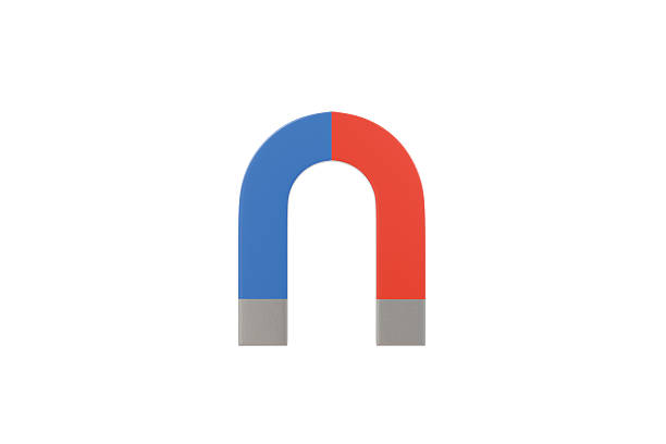 3d horseshoe magnet icon. red and blue u shape magnet for science and physics education. modern minimal 3d render.