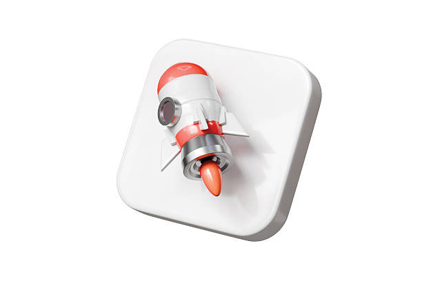 istock 3d rocket on rounded square icon. startup launch concept. Minimal cartoon spaceship badge for app icon logo. isolated on white background. 3d render. 2253997841