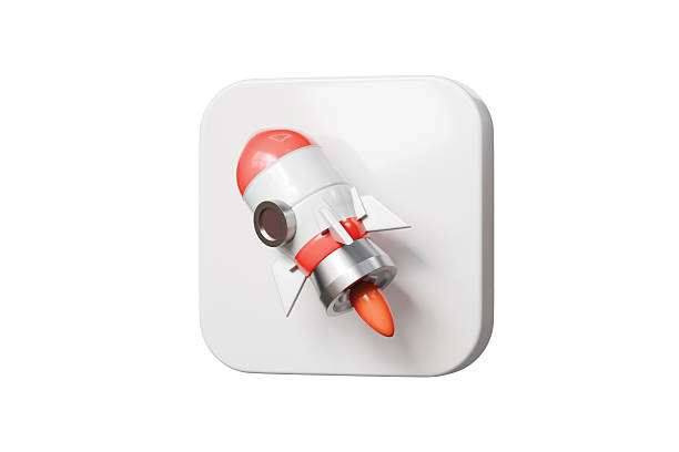 istock 3d rocket on rounded square icon. startup launch concept. Minimal cartoon spaceship badge for app icon logo. isolated on white background. 3d render. 2253997842