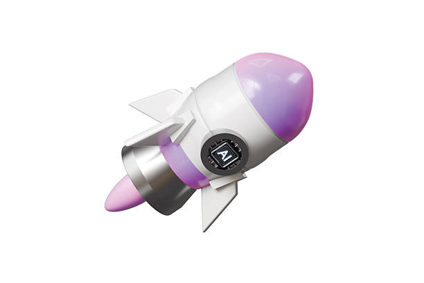 istock 3d ai rocket icon. startup launch concept. Minimal cartoon spaceship booster rocketship for tech startup banner. isolated on white background. 3d render. 2253997849