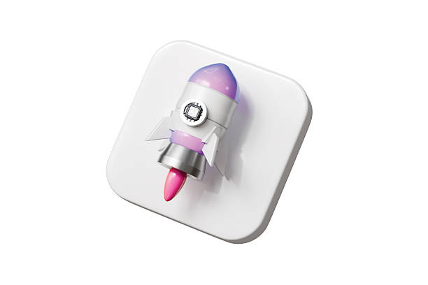 istock 3d ai rocket app icon. startup launch concept. Minimal cartoon spaceship booster rocketship for app icon ui button. isolated on white background. 3d render. 2253997855