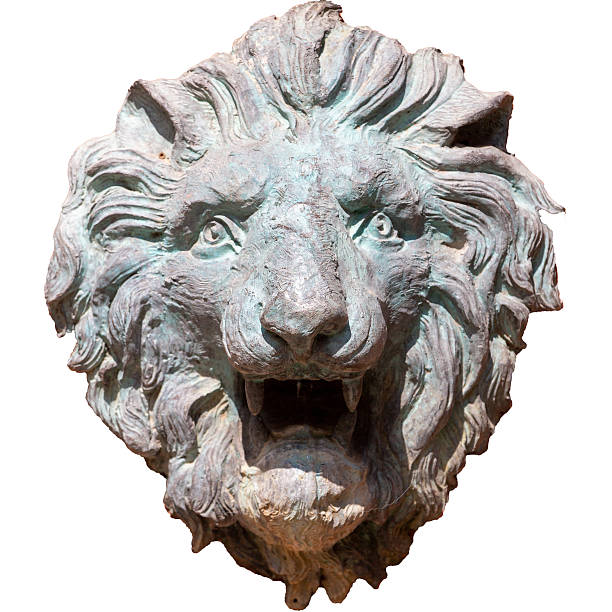 istock Lion head statue isolated on on a transparent background. 2253998683