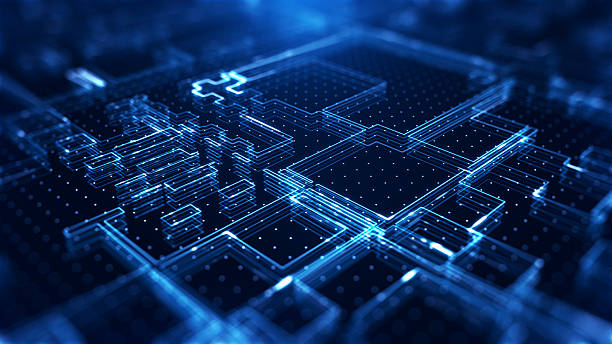 istock Futuristic Blue Glowing Circuit Grid With Digital Perspective Depth 2254001750
