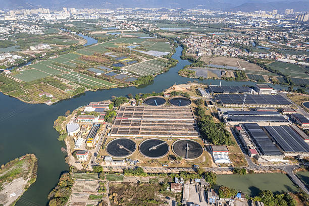 istock Aerial view of a water purification plant using solar power generation 2254011306