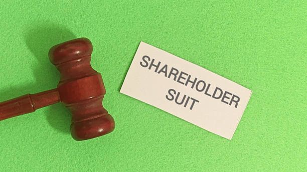 istock Gavel and shareholder suit sign on green background 2254011597