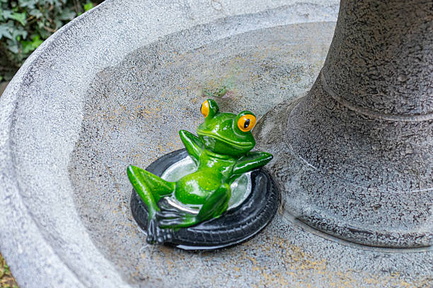 istock Smiling Frog Figurine Floating on Inflatable 2254018815