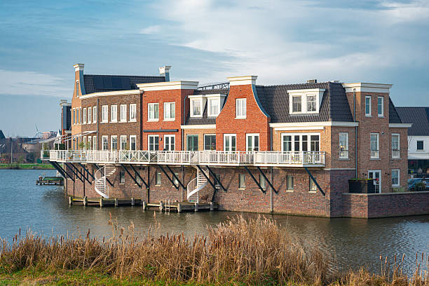 Contemporary Dutch residential architecture inspired by traditional canal houses in new housing district Westergouwe in Gouda, Netherlands.