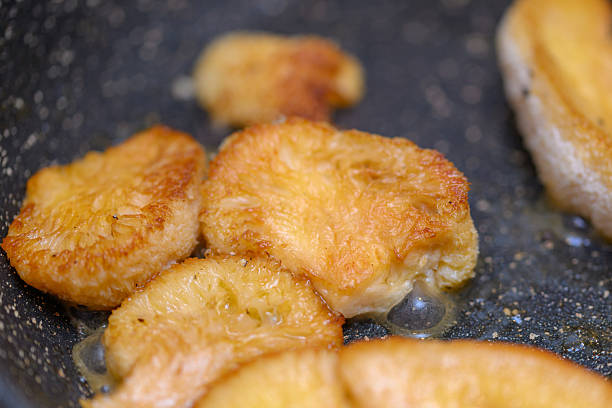 Caramelised Lion's Mane Mushroom in butter in a pan