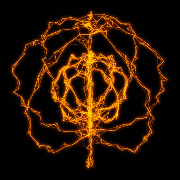 Orange chaotic digital network complex shape.Energy noise turbulence particle connection nervous system