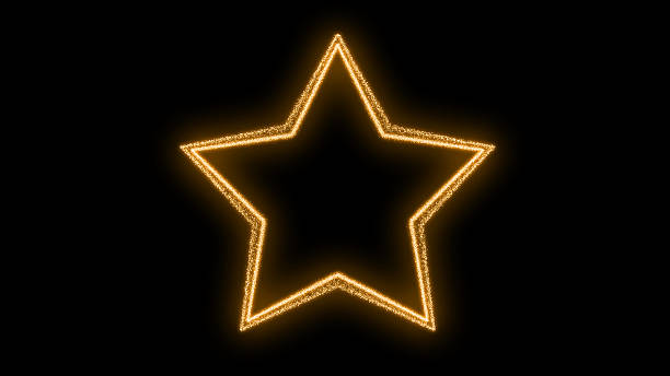 2 Layers Gold Neon Star Frame with Glitter Glow Effect for Celebration.Golden Star Shape Border with Sparkle