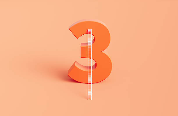 Orange number 3 and white ladder on orange background.