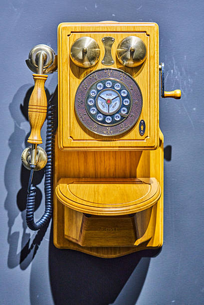 Antique Wall Telephones on dirty yellow wall