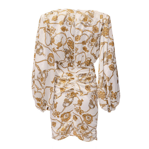 istock White and Gold Patterned Womens Dress Isolated on White Background 2254038172