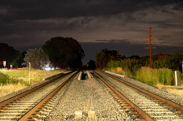 Night view of the railway line near Wodonga