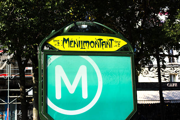 Paris, France - October 11, 2025: The sign at the Menilmontant metro, which is on the border between the 11th and 20th arrondissement.