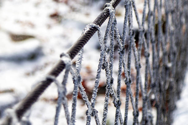 Close-up of the iron suspension bridge