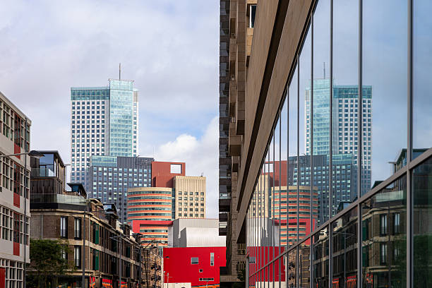 Unique cityscape of Rotterdam with modern and old architecture