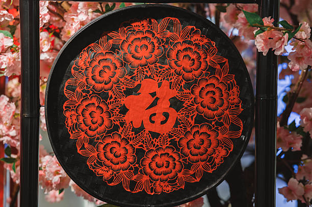 Red Chinese character 'Fu' with dragon pattern for festive decoration