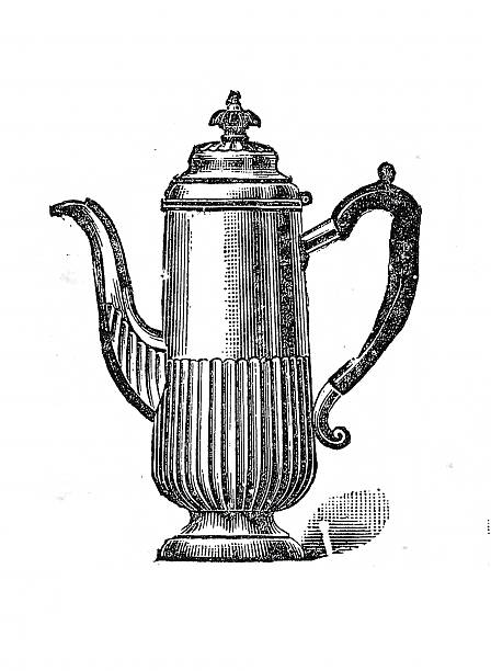 Victorian Fluted Coffee pot, Vintage illustration 19th Century 1880s