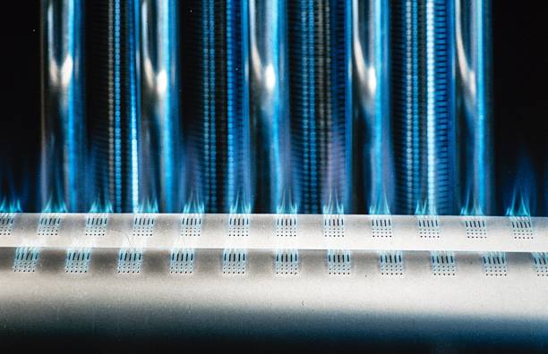 Gasflame for heating a central heating boiler. Blue flames. Natural gas.
