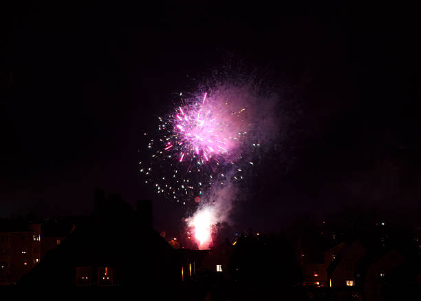 istock Bright Firework Explosion Over a Dark Suburban Neighborhood at Night 2254064937