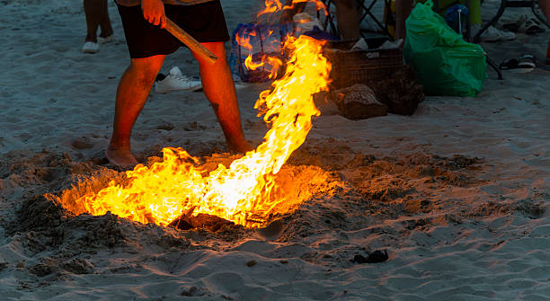 Photograph taken on the beach of Levante de Santa Pola, Alicante, Spain, during the popular celebration of the bonfires of San Juan.