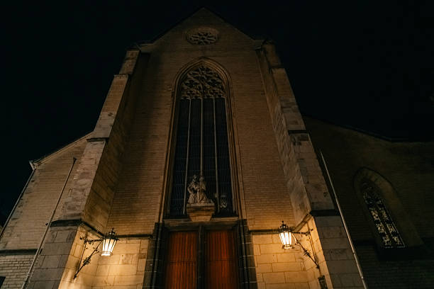 st. remigius kirche at night in bonn, germany - 1 oct 2025. High quality photo