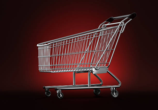 Empty shopping cart on red background. 3D illustration. Contains clipping path.